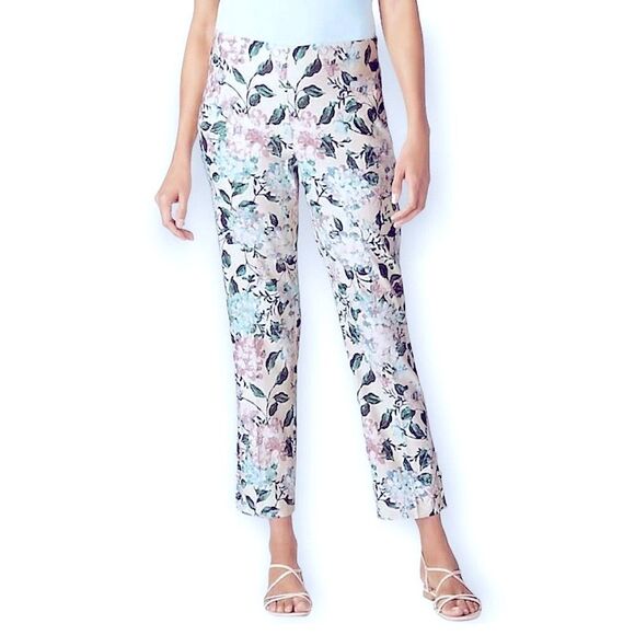 J.Jill Women’s Linen Stretch Floral Print Pull-On Straight Leg Pants Size Large - Picture 1 of 13